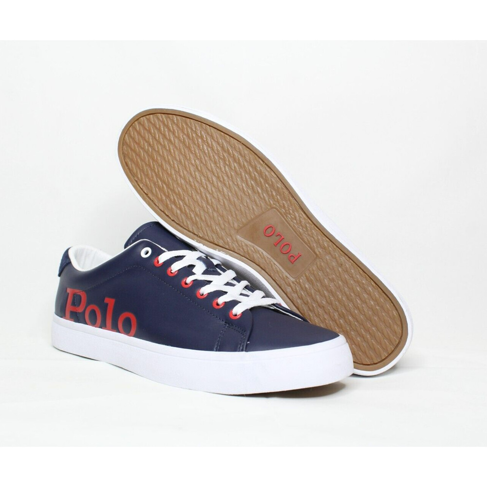 Polo Ralph Lauren Longwood Logo Spellout Blue Leather Men's Shoes Size 10.5 New - Picture 7 of 8